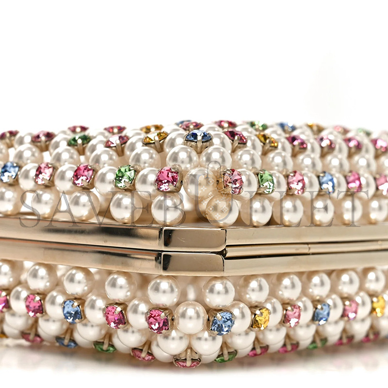 Ch**el MASTER METAL PEARL MINAUDIERE CC EVENING BAG WHITE GOLD MULTICOLOR (17*10*6cm)